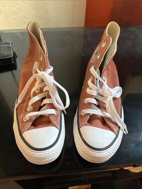 Converse High-Top Canvas Sneakers in Rust with White Trim